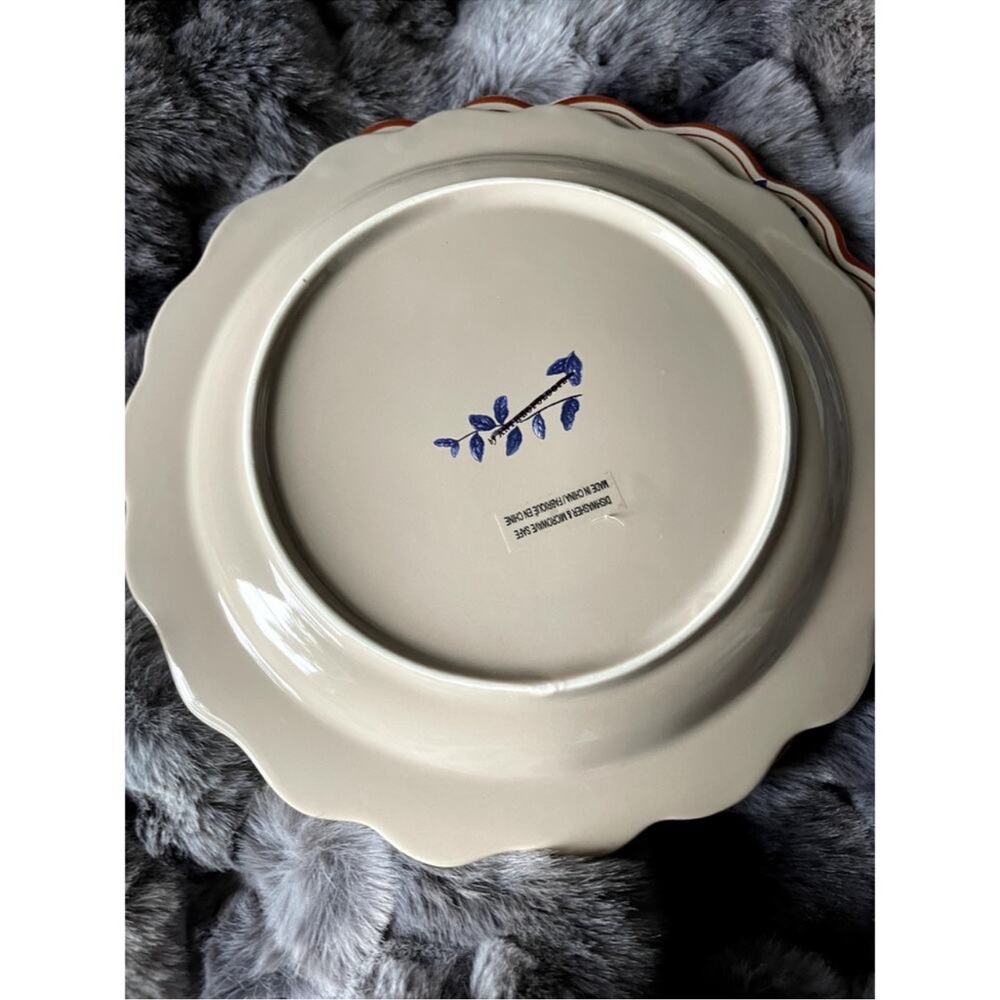 Anthropologie Elin Dessert Plate salad dish taupe stoneware mushroom feather new - Picture 2 of 2